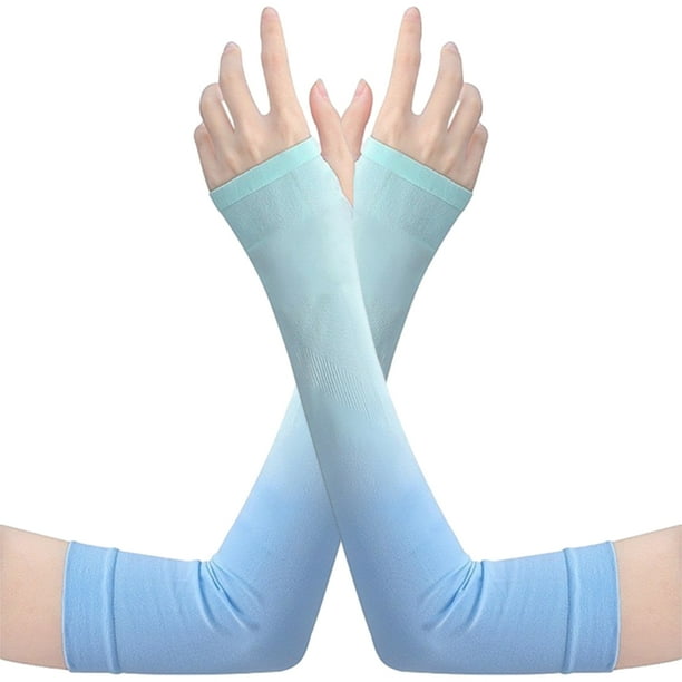 Guardurnaity 1 par de protección refrigeración hielo seda brazo mangas seguridad Fitness Protector UPF 50 protector solar ciclismo pesca golf guantes y mitones Gradiente de verde azul