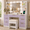 White w/Purple Drawers, variant on Ktaxon Large 47.24" Lighted Makeup Vanity Table Set with DIY Pegboard Design, 3-Drawer Dressing Table with Charging Station, Bedroom Makeup Table, White