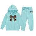 thumbnail image 2 of Tfken Toddler Teen Girls Outfits Sets Cute Bow Print Hoodies Pants Long Sleeve Mint Green Clothing Set Size 2-3 Years, 2 of 4