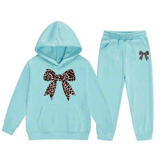 shqvoGirlss Sweatsuit Size 7-8 Bow Print Tracksuit 2 Piece Sweat Suits Long Sleeve Solid Color Hooded Sweatshirt and Jogging Pant Kids Outfits