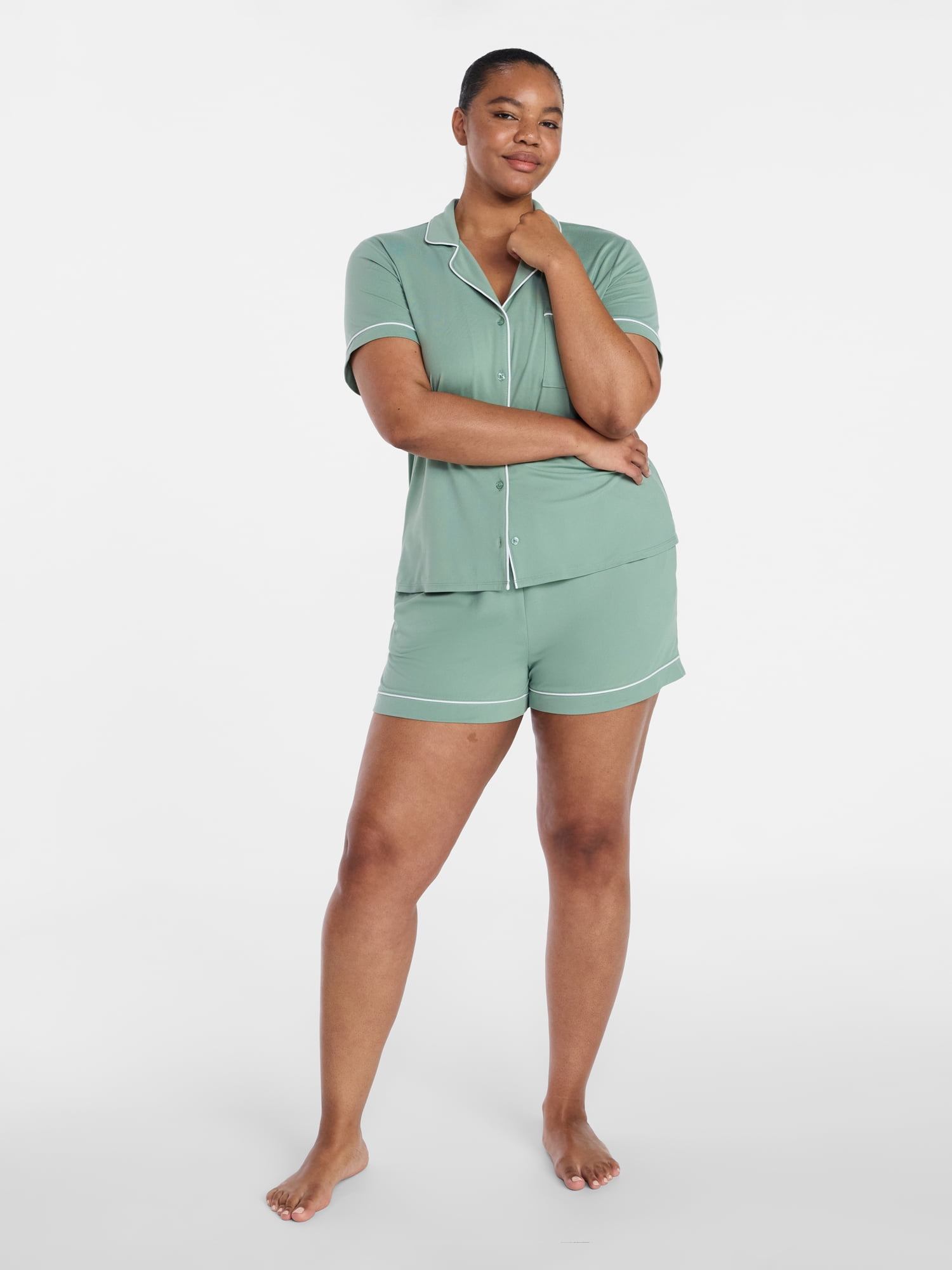 Joyspun Women's Dreamy Soft Collection Notch Collar Top and Shorts Pajama Set, 2-Piece, Sizes XS-3X