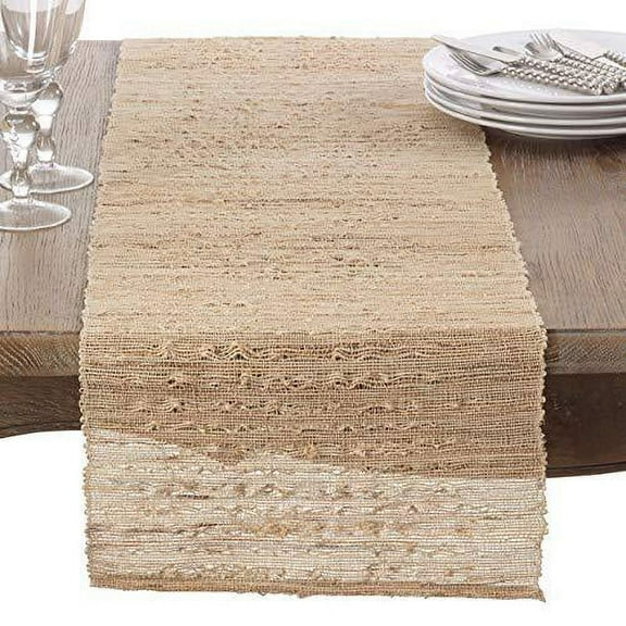 melaya woven nubby rectangular table runner, 100% ramie, 14"x90", natural color