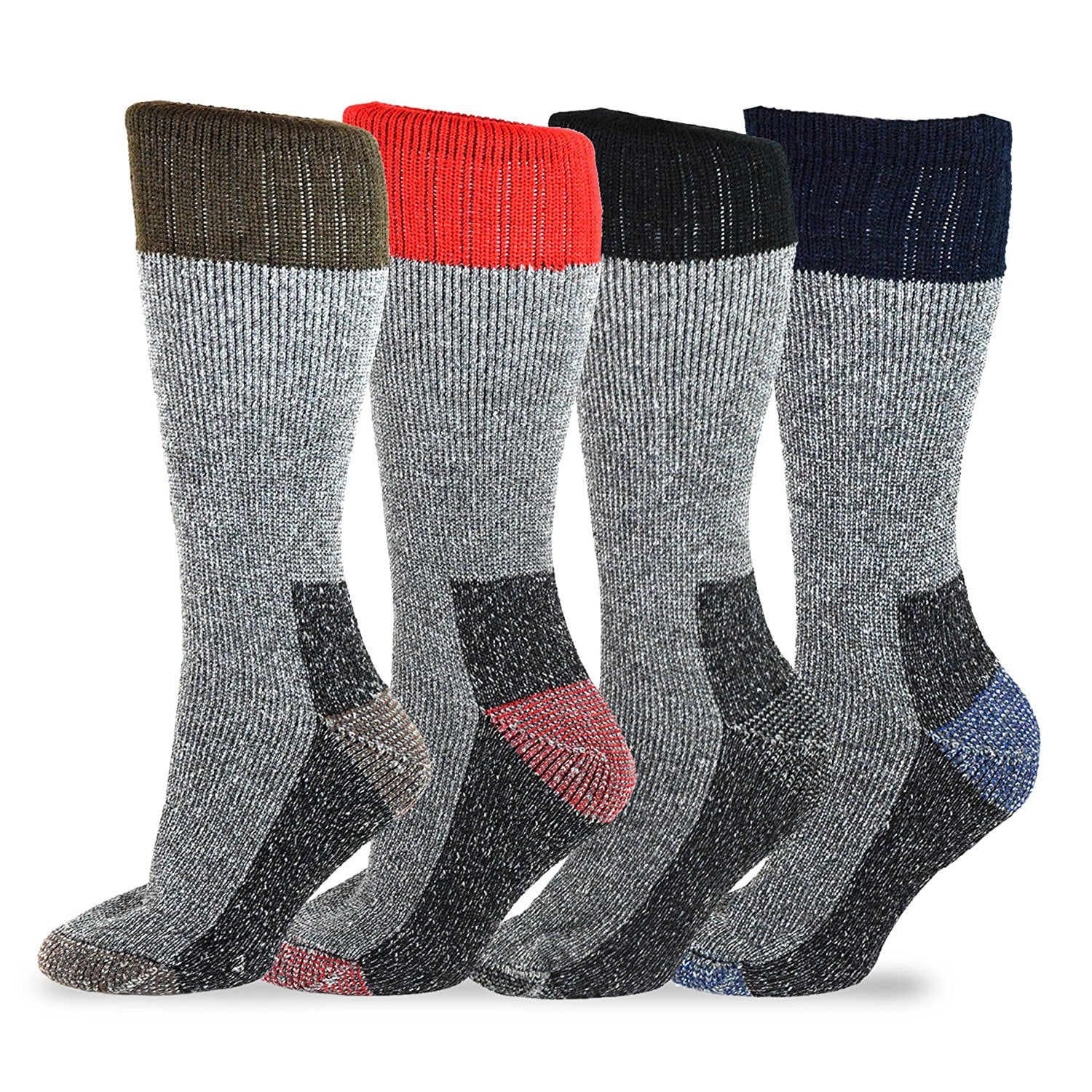 TeeHee Heavyweight Outdoor Wool Thermal Boot Socks 4-Pack (10-13 ...