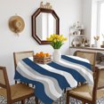 thumbnail image 3 of Navy Blue Grey Stripe Table Cloth Waterproof Tablecloths, Farmhouse Modern Art Striped Tablecloth Dining Table Cover for Kitchen Party Tabletop Outdoor, Square Tablecloth 60x60 Inch, 3 of 9