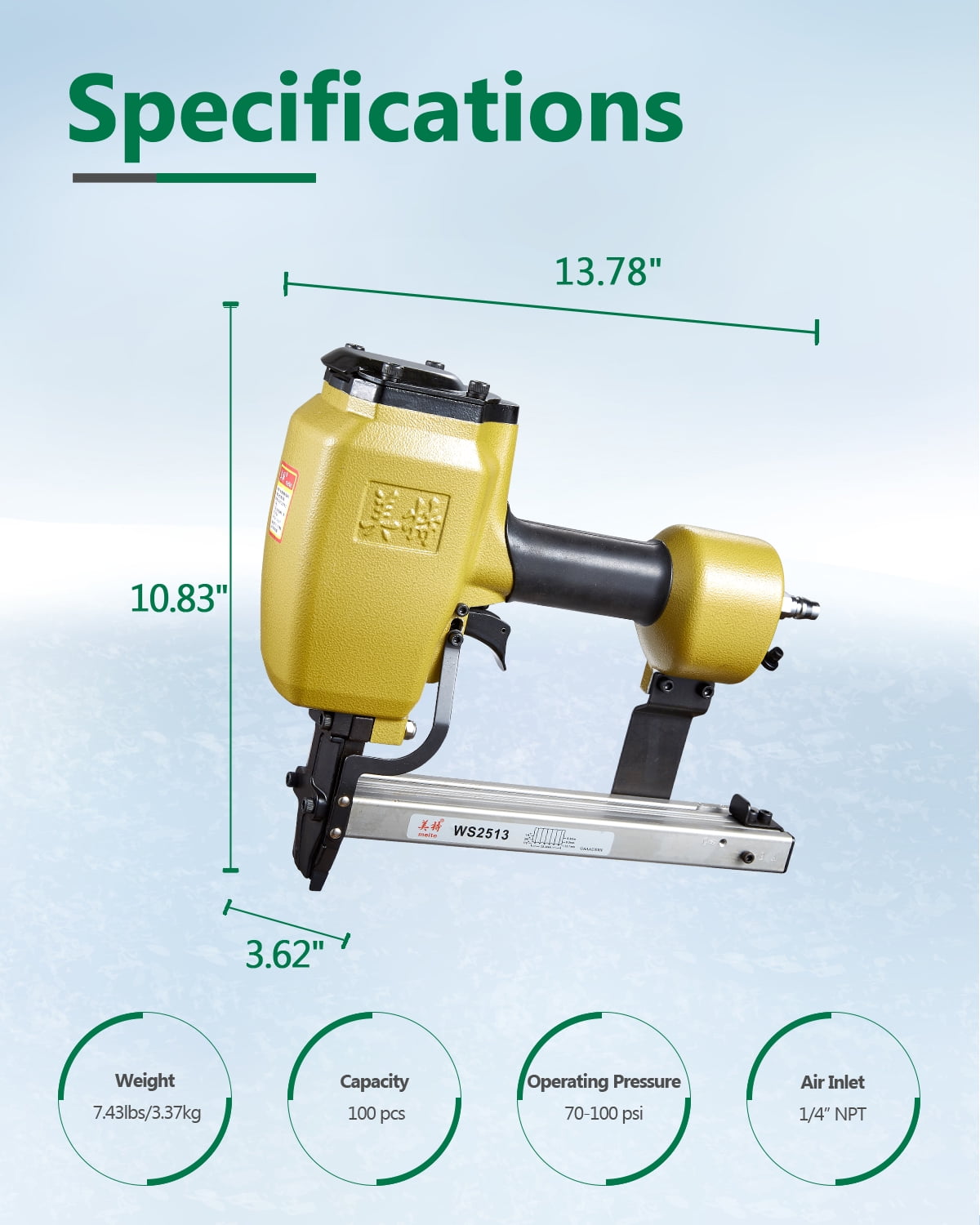 MEITE WS2513 Corrugated Nailer 1" Crown Pneumatic Corrugated Fastening Tool 1/4" to 1/2"