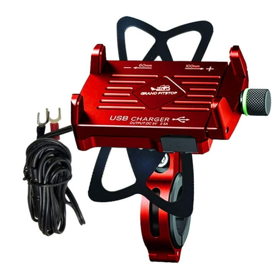 Grandpitstop - Waterproof Bike/Motorcycle/Scooter Mobile Phone Holder Mount, Ideal for Maps and GPS Navigation (GPS1-CLAW Grip Aluminium-with Charger, Red)
