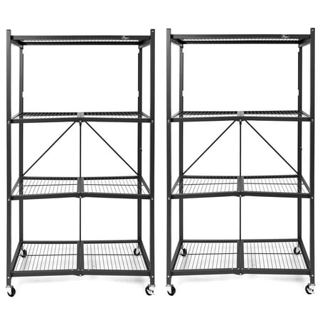 Origami Wheeled 4-Shelf Folding Steel Wire Shelving, Black 