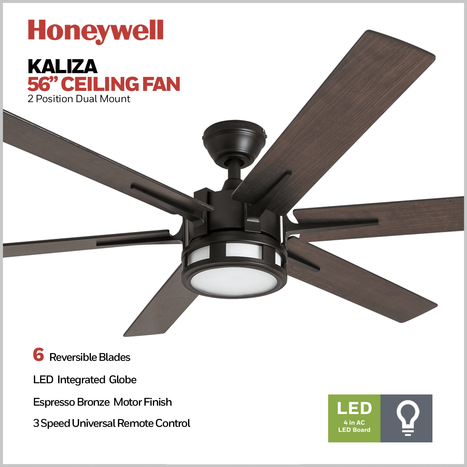 Honeywell Kaliza 56-Inch Espresso Bronze Indoor LED Ceiling Fan with Remote Sansujyuku sansujyuku.com