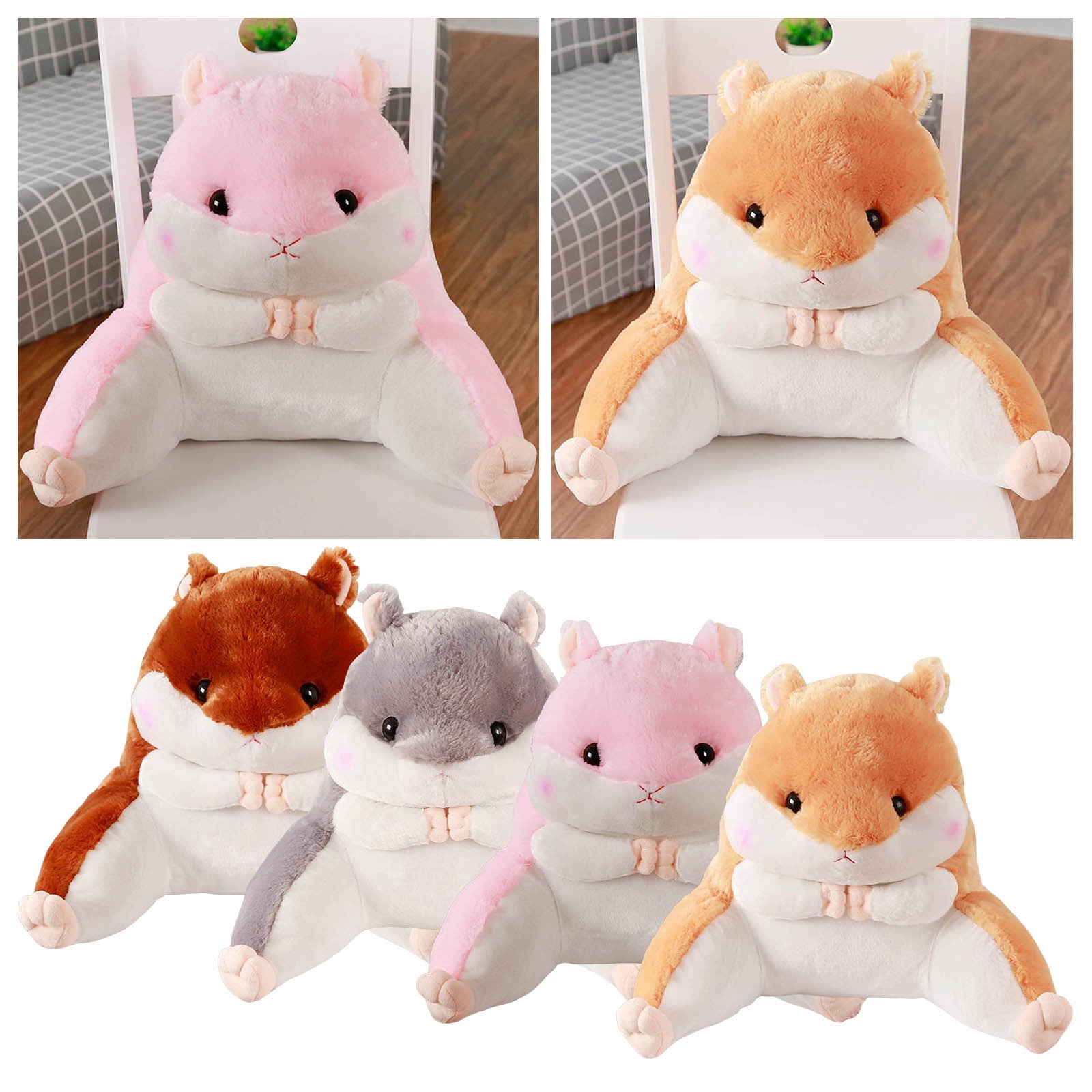 Hamster Reading Pillow with Arms for Adults,Back Pillow for Bed Sitting Up,Soft Plush Backrest Pillow,Cartoon Office Chair Lumbar Support Bed Rest Pillow (Brown, 17.7x15.7 inches)