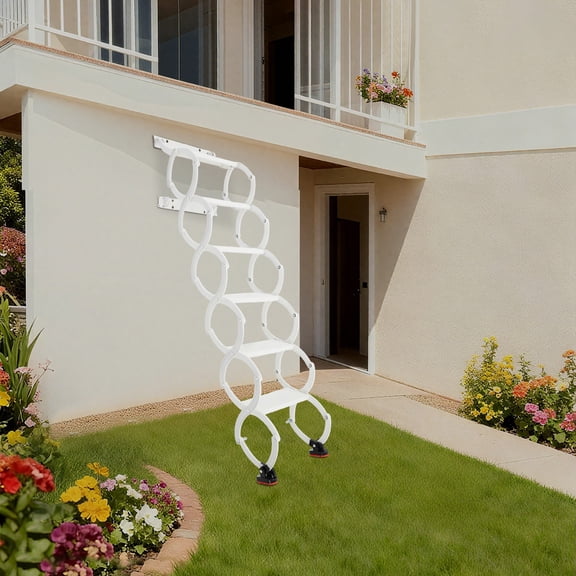 Wall Mounted Folding Ladder,White Step Ladders,6-Steps Retractable Folding Stair