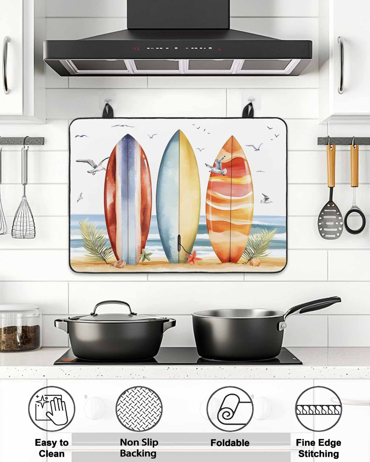 Stove Top Covers for Electric Stove 24x21 Inches, Blue Coastal Heat Insulation Fireproof Glass Cooktop Protector, White Seagull Summer Canoeing Starfish Countertop Stovetop Cover for Kitchen