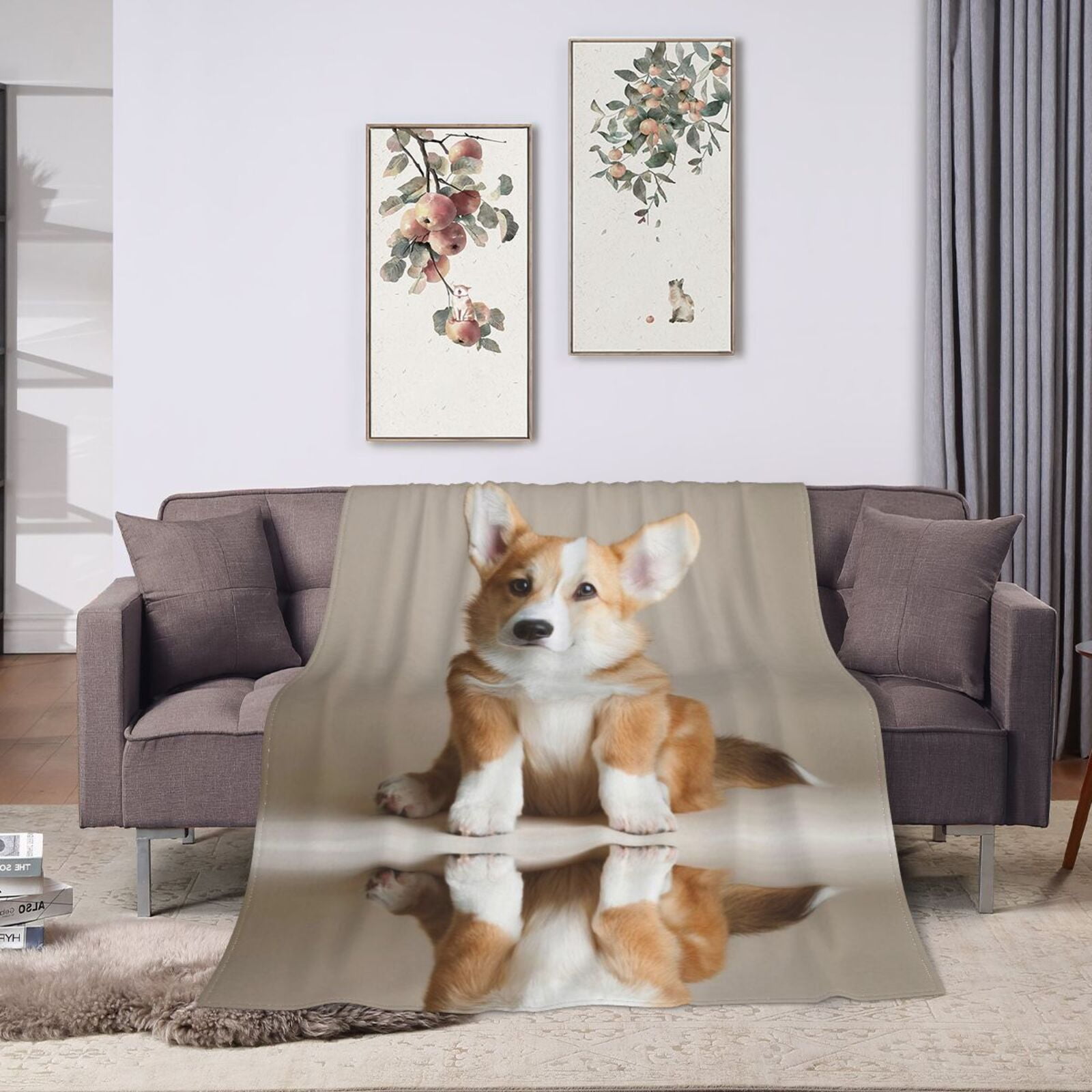 Wijzvio Corgi Dog Throw Blanket Soft Fuzzy Fleece Blanket For Couch Bed Living Room Decoration 60"X50"