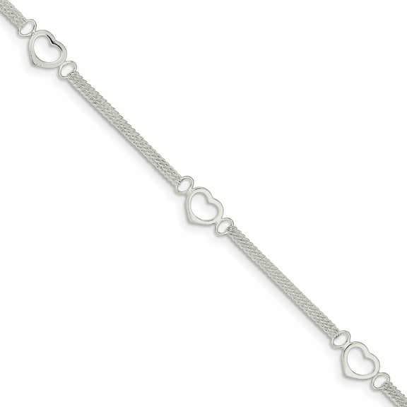 Sterling Silver 10inch Polished Heart Anklet