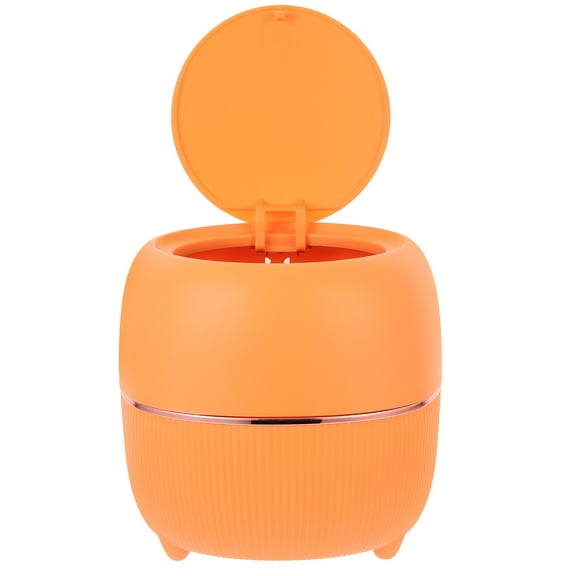 Soimiss Desktop Trash Can Orange Plastic Home Use with Clamshell Lid