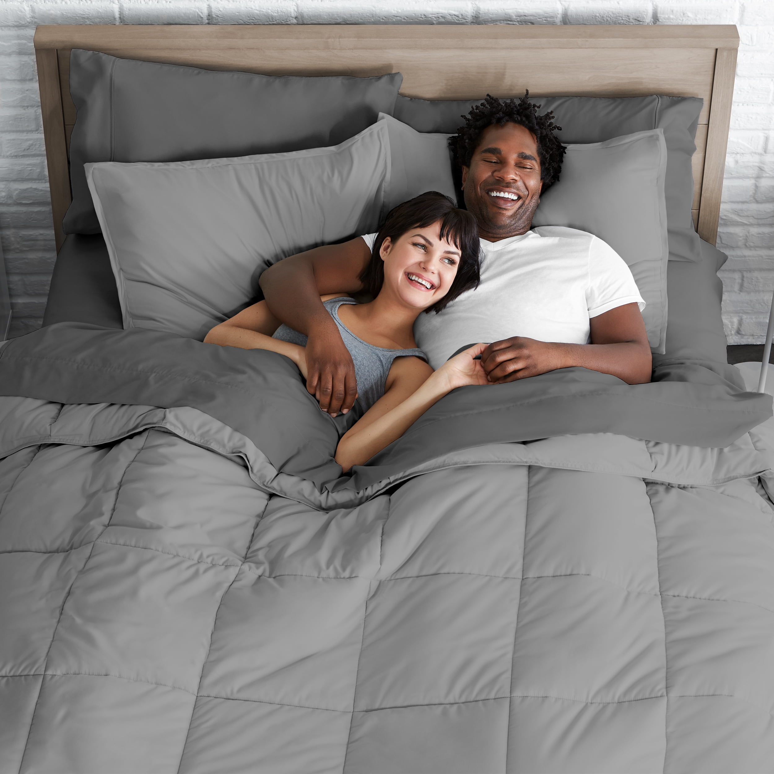 Bare Home Microfiber 5-Piece Light Gray and Gray Bed in a Bag, Twin