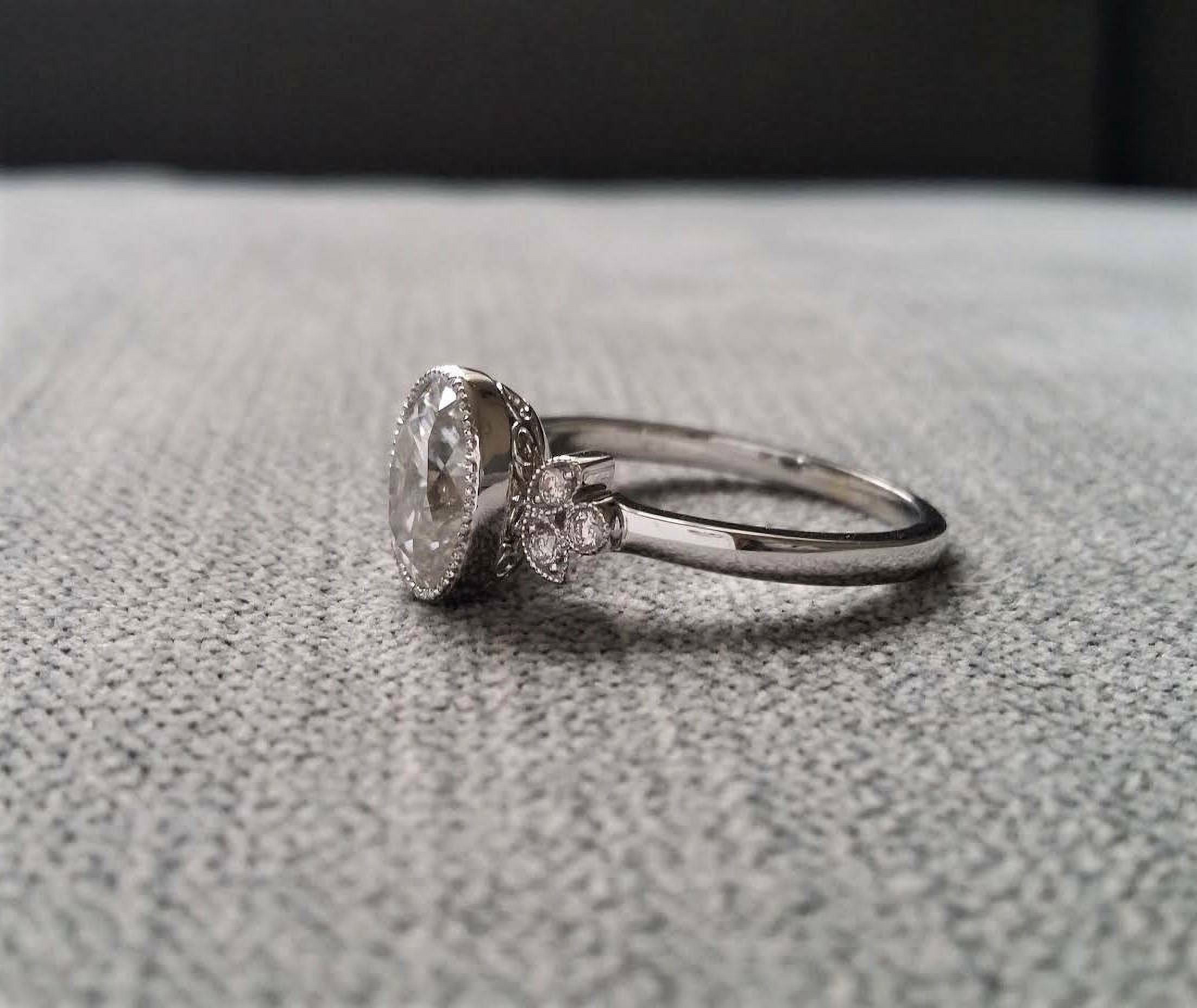 HeartsAndYou 1.1ct Oval Cut Moissanite Vintage Inspired Milgrain Engagement Ring for Women 18k White Gold Over Silver