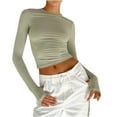 thumbnail image 2 of tarylea Going out Tops for Women Crew Neck Slim Fitted Crop Tops with Thumb Holes Long Sleeve Solid Color Tees Casual Trendy Cute Stretch Tops, 2 of 7