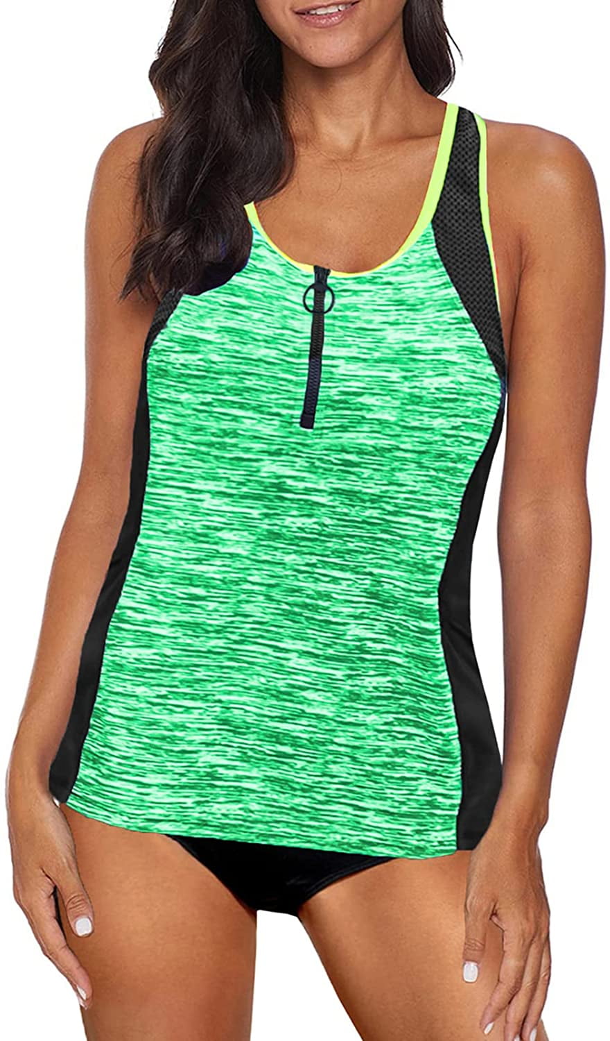 forlade Helligdom Enrich Wish Women's Zip Front Colorblock Print Racer Back Tankini Top with Bikini  Bottom Swimsuit for Casual Beach, Water Sports (green) XL S1333 -  Walmart.com