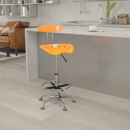 UPC: 0812581010770 | Flash Furniture Vibrant Orange and Chrome Drafting Stool with Tractor Seat