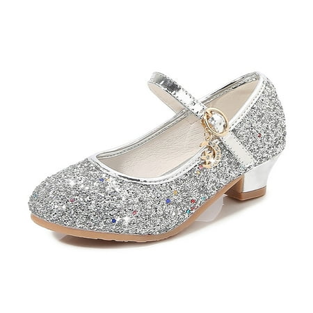 

BULLPIANO Low Heel Dress Shoes for Toddler Girl Little Princess Girl Glitter Mary Jane Ballet Flats
