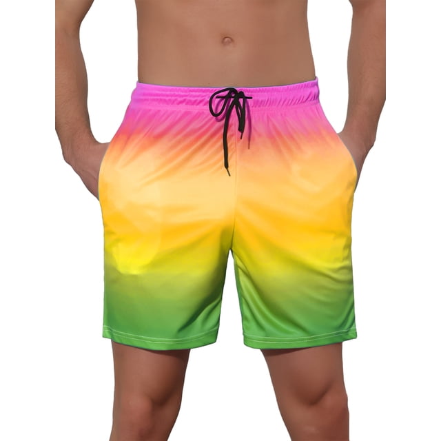 Pantalones cortos de hombre Inspire Chic con contraste de color, cintura con cordón, pantalones de baño para la playa, 30 amarillo