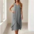thumbnail image 4 of YuXingFu Dresses for Women Maxi Crew Neck Plus Size Womens Dress Sleeveless Solid Color Long Casual Summer Gray M, 4 of 8