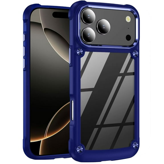 For iPhone 17 Pro Ultimate CaseX Transparent Hybrid Case with Metal Buttons And Camera Edges - Blue