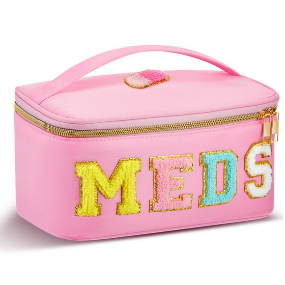 Estuche de maquillaje Geetery Chenille Letter Bag de nailon rosa para mujer