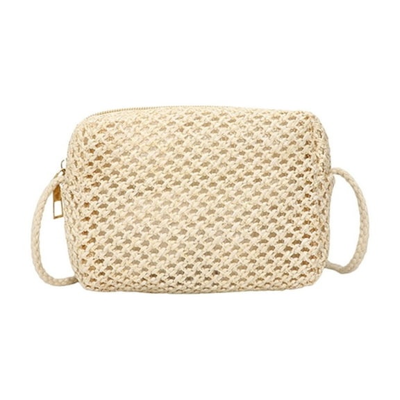 Beautynvta Small Crossbody Bag for Women, Trendy Casual Straw Woven Shoulder Bag Tote Handbag Summer Beach Purse, White