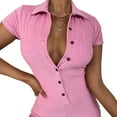 thumbnail image 1 of TheFound Combinaison-Pantalon Femme Couleur Unie Ajustée Manches Courtes Col à Revers, 1 of 7