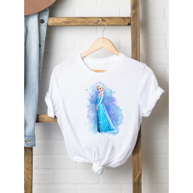 Disney Mickey Mouse Tee Shirt Casual Fashion Princess Watercolor Women Print Clothing Cartoon Graphic Short Sleeve T-shirtsXXL Gao Jinjia LED