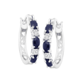 thumbnail image 2 of Women's Finecraft Natural Sapphire Hoop Earrings with Diamonds in Platinum-Plated Brass, 2 of 6