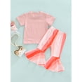 thumbnail image 4 of Franhais Little Girl Pants Set,  Round Neck Lettering Tops Elastic Waist Stripe Flared Long Pants, 4 of 9