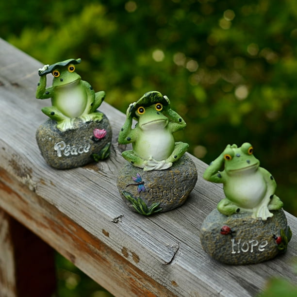 Neinkie Frog Garden Statues - Frog Sitting on Stone Garden Figurines Garden  Frogs Decoration Sculpture Frog Figurine for Fairy Sculptures Ornaments
