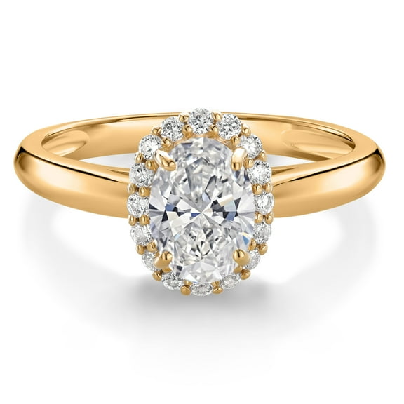 Gem Stone King 10K Yellow Gold Lab Grown Diamond Engagement Ring | 0.83 Cttw | Oval 7X5MM | DEF Color | VVS-VS Clarity | Wedding Engagement Anniversary Promise Gold Ring for Women (Size 5)