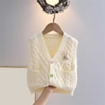 thumbnail image 4 of Spazoro Toddler Girls Knit Vest with Pockets, V‑Neck Soft Knitting Cotton Cable Knit Sleeveless Button Front Layering Waistcoat Beige Size 5-6, 4 of 9