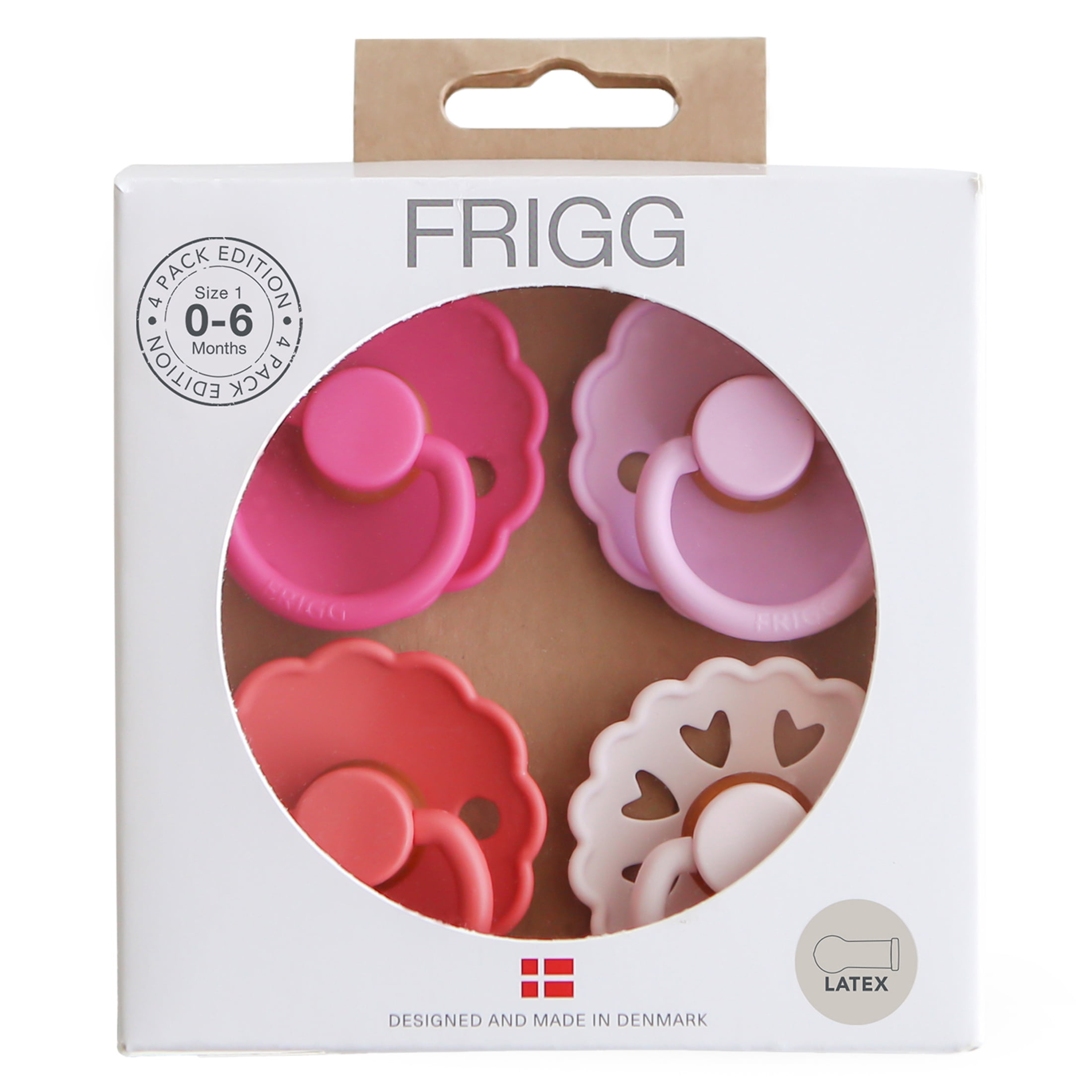 FRIGG 4-Pack Rosy Romance Rubber Pacifiers, 0-6 months