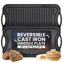 CHEFSPOT Preseasoned Cast Iron Reversible Grill Griddle Plate Pan - 20", Black, Hand Wash