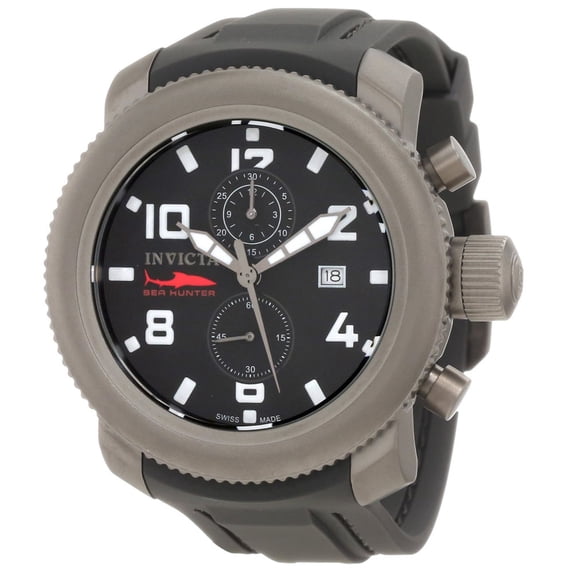 Invicta Men's 1862 Russian Diver Sea Hunter Black Dial Chronograph Black Rubber Strap Watch