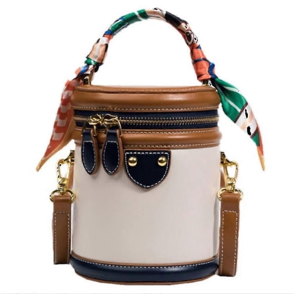 Summer Niche Design Cylinder Bag,Colorblock Bucket Bag for Women