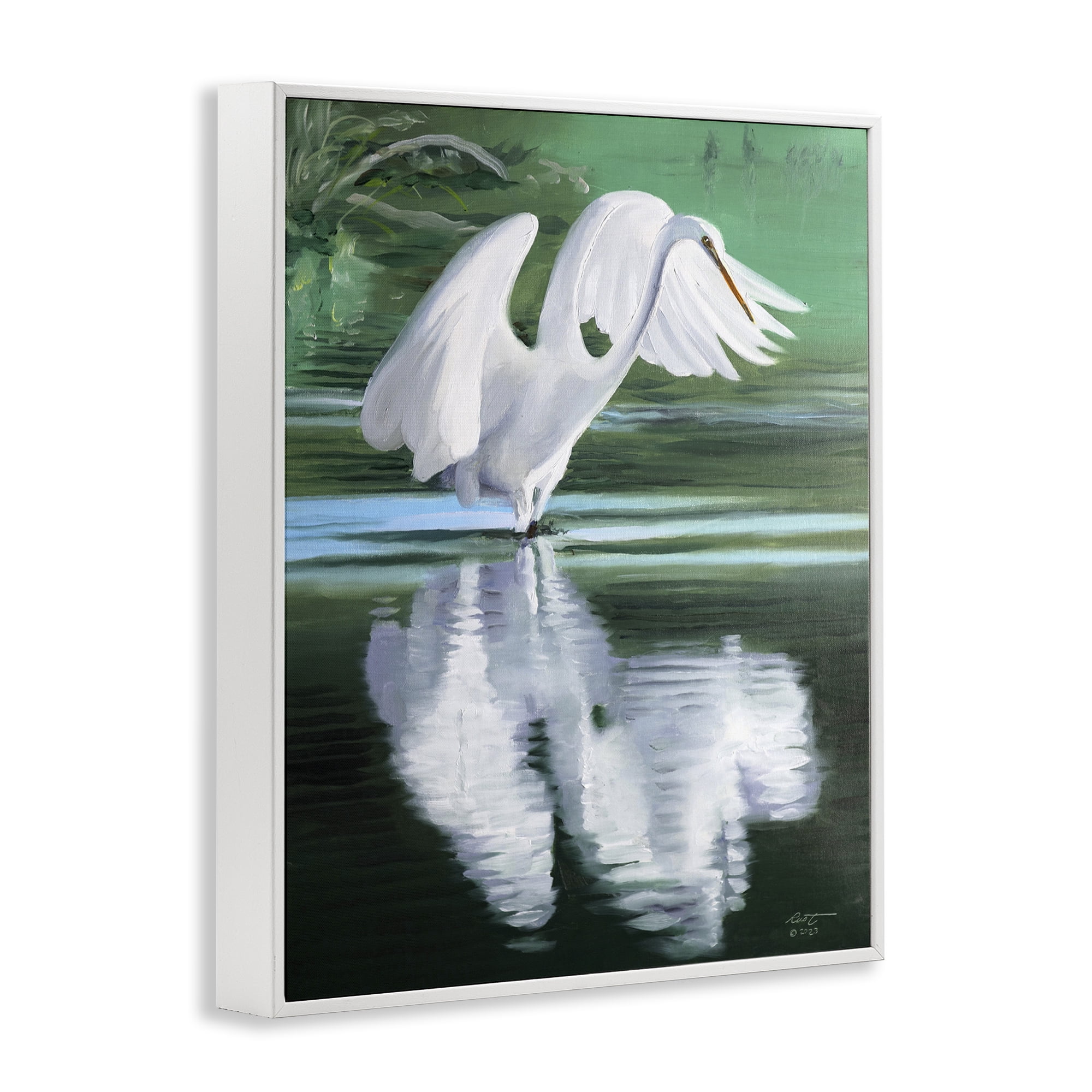 Stupell Industries Egret Flapping Wings Animals & Insects Painting White Framed Art Print Wall Art, 24 x 30