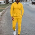 thumbnail image 2 of BXINGOHAI Men's 2 Piece Outfit Sets Quarter Zip Up Long Sleeve Lapel Shirts Drawstring Pants 2024 Solid Casual Outfits Yellow,XXXL, 2 of 6