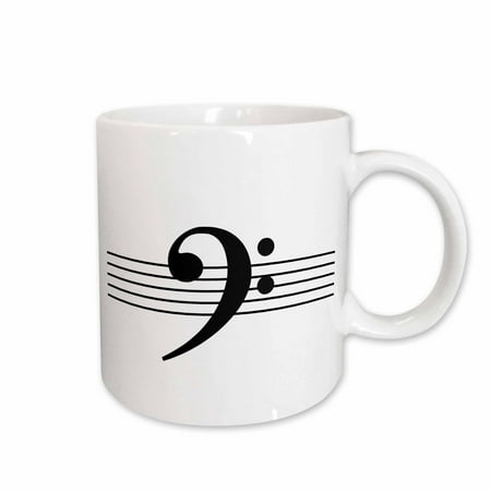 3dRose Bass clef F-clef on musical staves staff black and white music gift - Ceramic Mug,