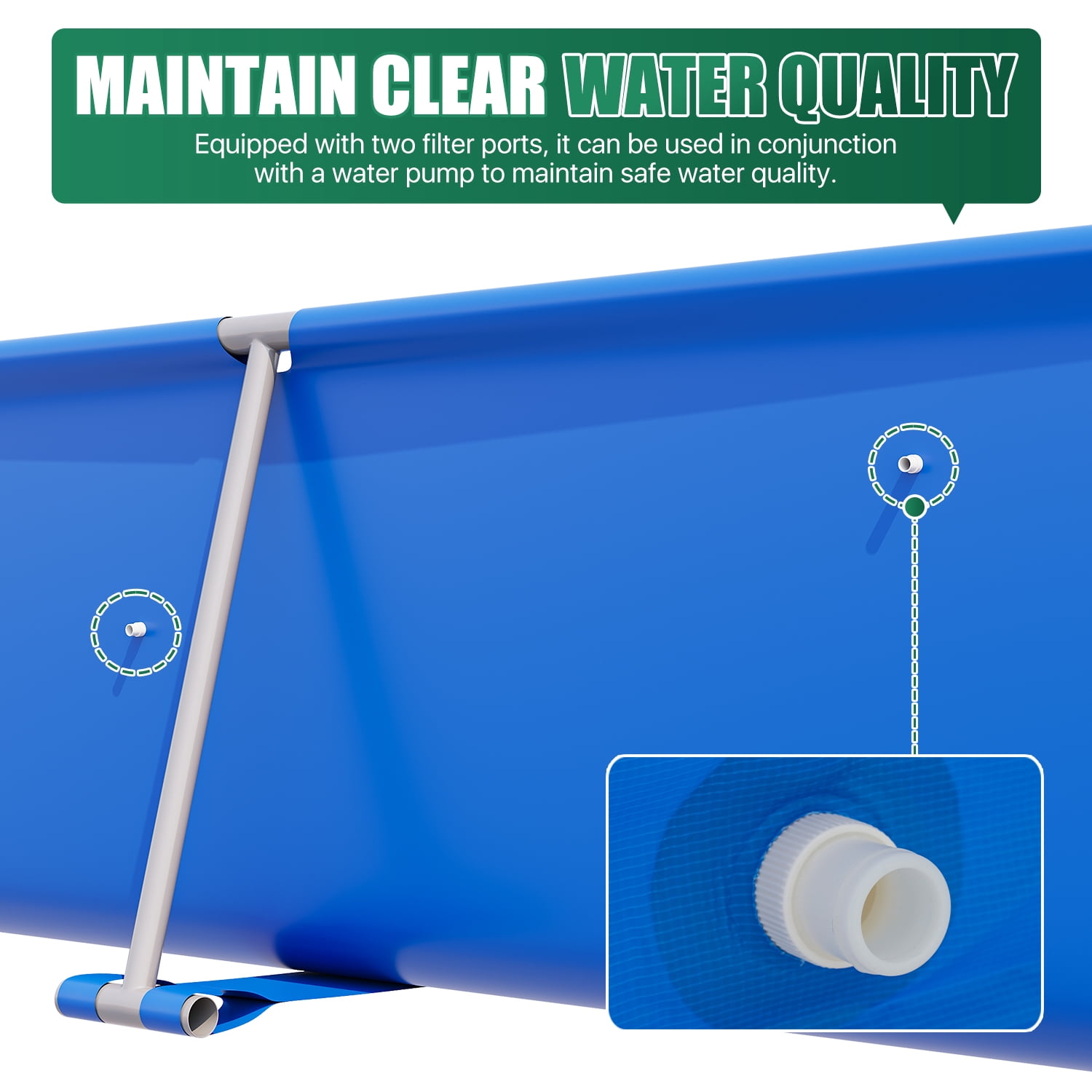 Dateyes 7.2' x 23" Above Ground Swimming Pool for Backyard, Rectangular Metal Frame Pool with PVC Liner, Blue