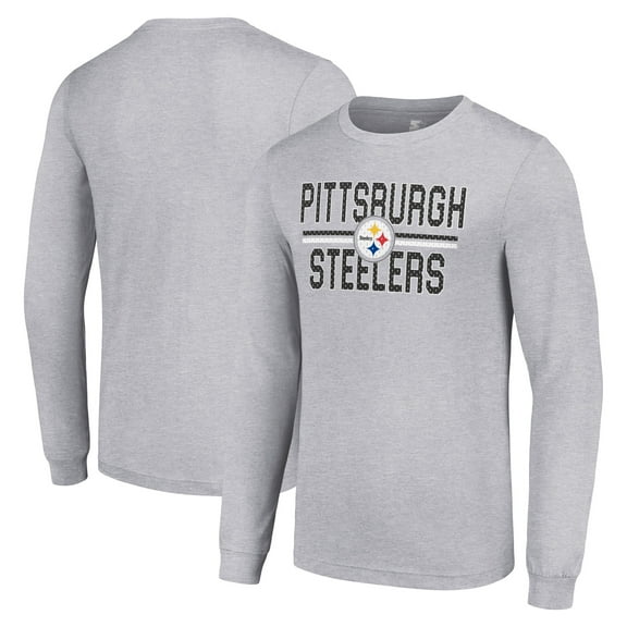 Men's Starter Heather Gray Pittsburgh Steelers Team Mesh Print Graphic Long Sleeve T-Shirt
