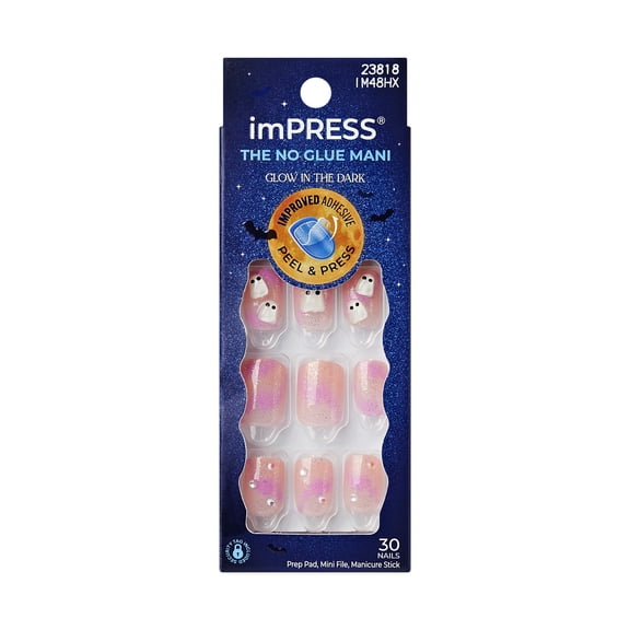 Kiss Impress Press On Nails Short, Halloween, ‘Bloody Chic’, Pink, Squoval, 30 Count