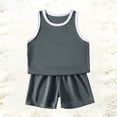 thumbnail image 4 of CPNG Boys Girls Casual Sport Clothes Quick Drying Solid Color Sleeveless Round Neck Vest and Shorts Two Piece Set(Grey,11-12 Years), 4 of 9