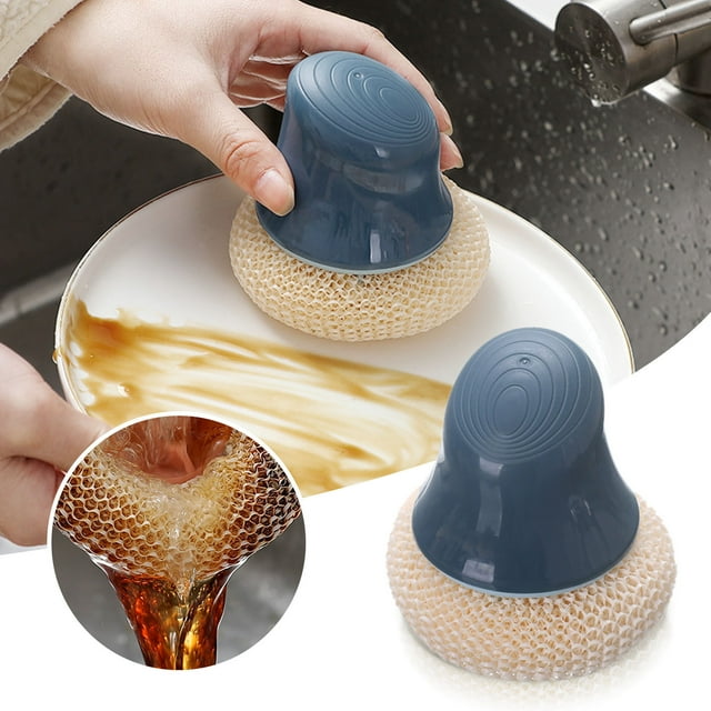Tyeign Kitchen Dishwashing Sponge with Handle, Multifunctional Scrub Ball for Pots And Plates, Non-Stick Safe Cleaning, Effective for Stubborn Stains And Daily Use, 1*Cleaning Brush