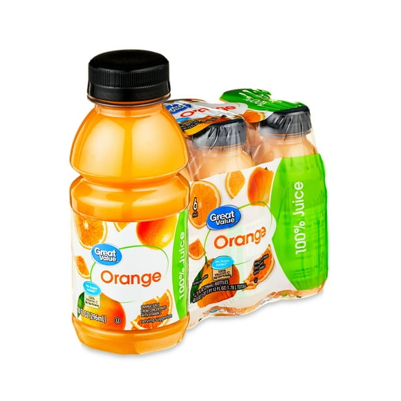Great Value 100% Orange Juice, 10 fl oz, 6 Count