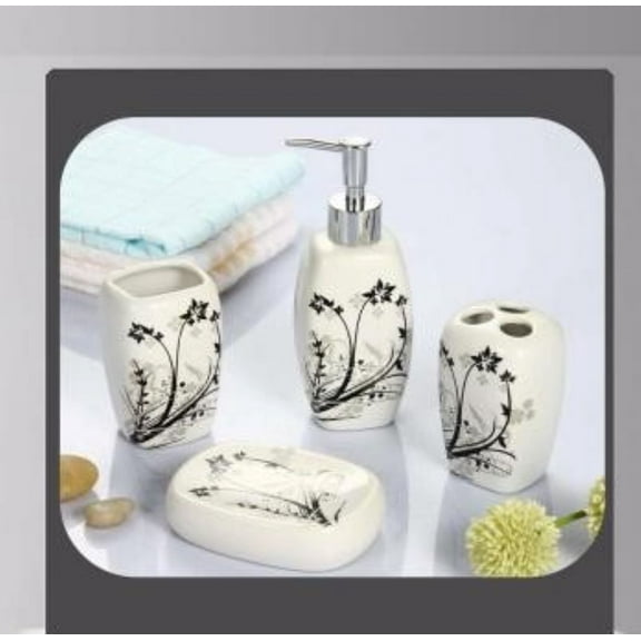 Heavenly Designs Watson Bathroom Accessories Black and off White Ceramic Bathroom  Set - Any Age
